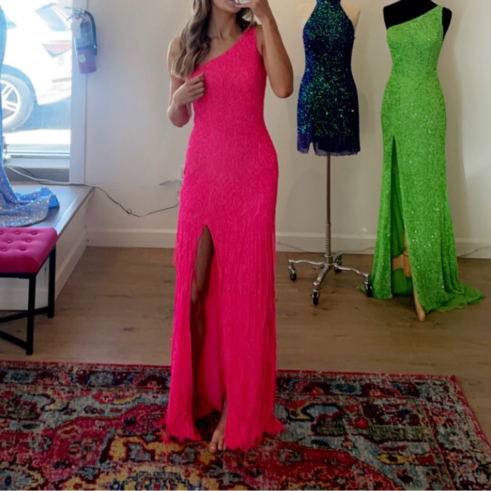 Sherri Hill one shoulder beaded tassel prom dress